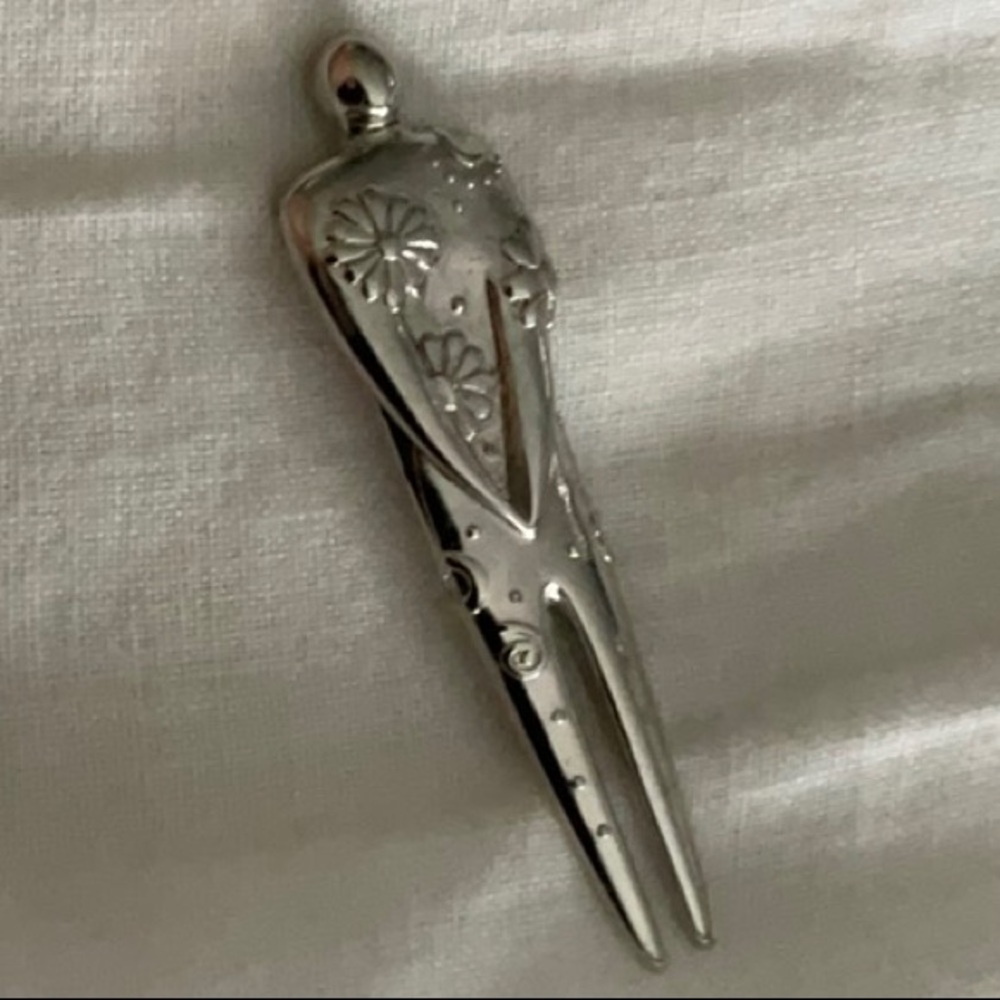 Silver Metal Laurel Burch vintage human form with flowers brooch pin circa 1993.
